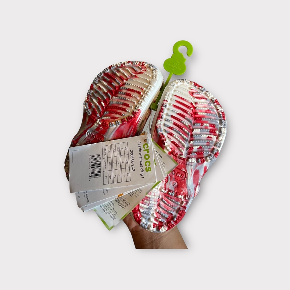 Crocs Red Gray White Marble Swirl Clogs - Picture 3 of 4